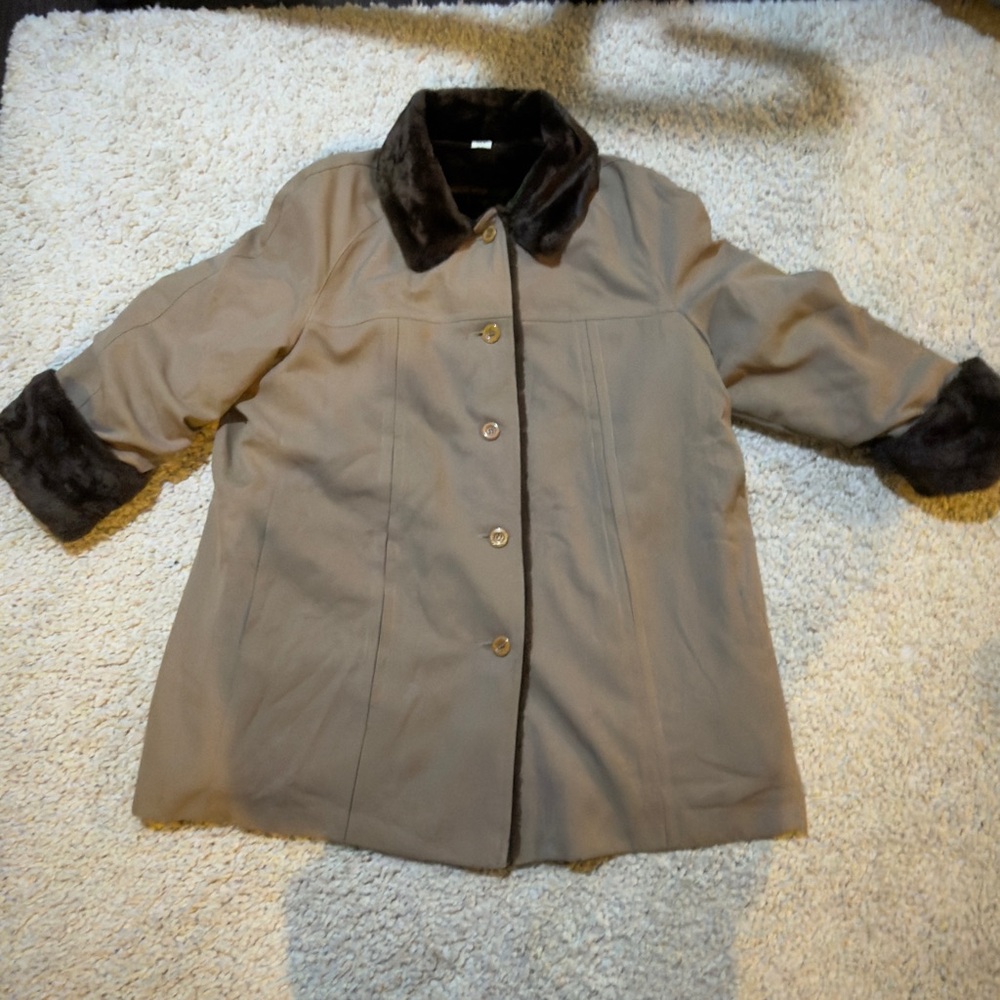 Tan Trench Coat with Black Accents